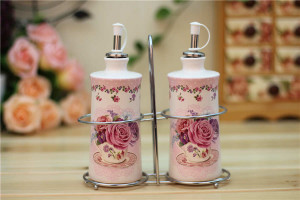 Romantic Rose ceramic oil and vinegar bottles